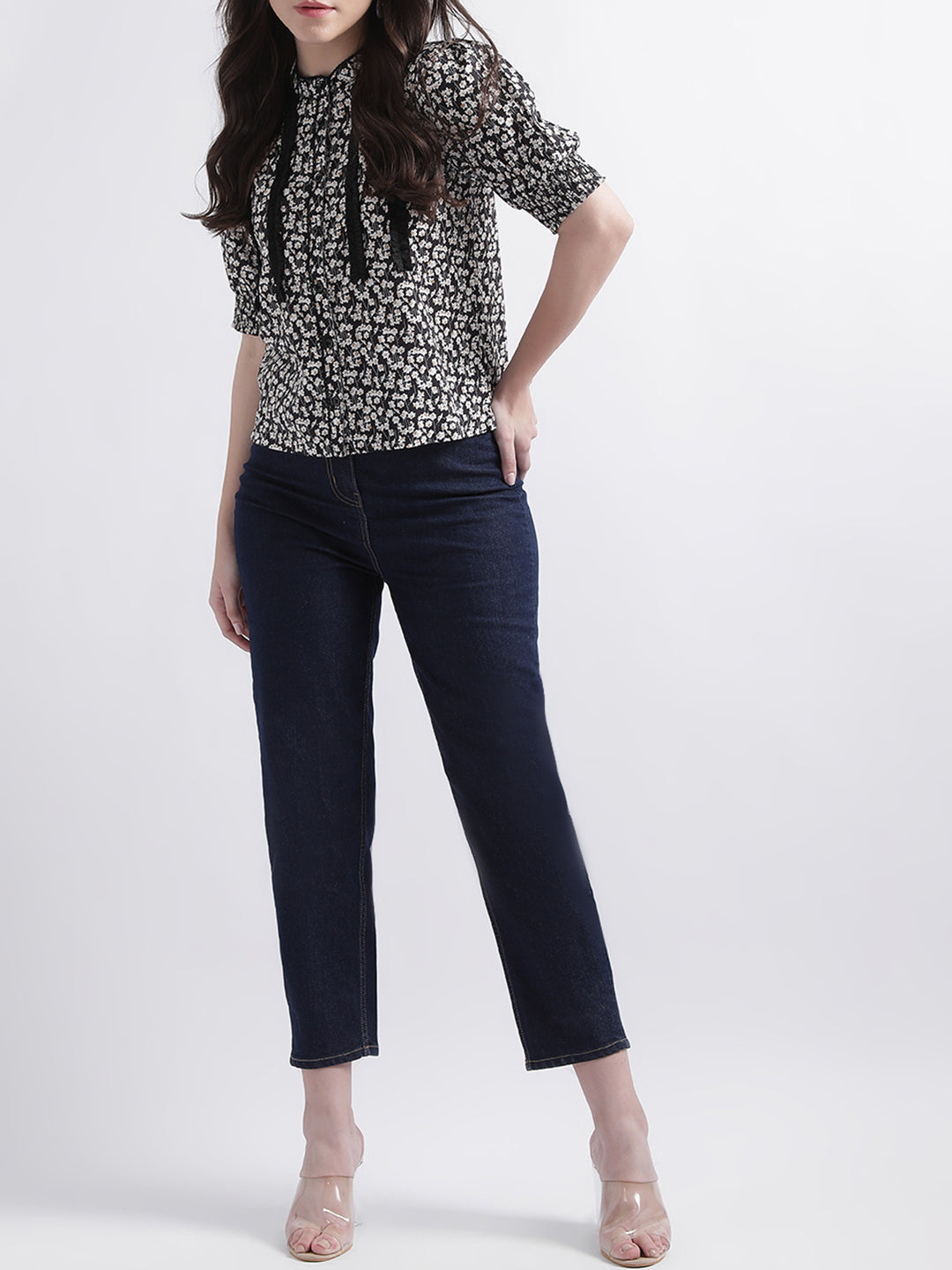 Centre Stage Women Multi Band Collar Printed Top