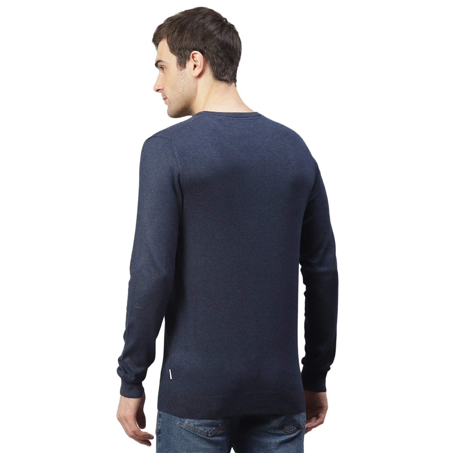 Lindbergh Men Blue Solid Round Neck Sweater