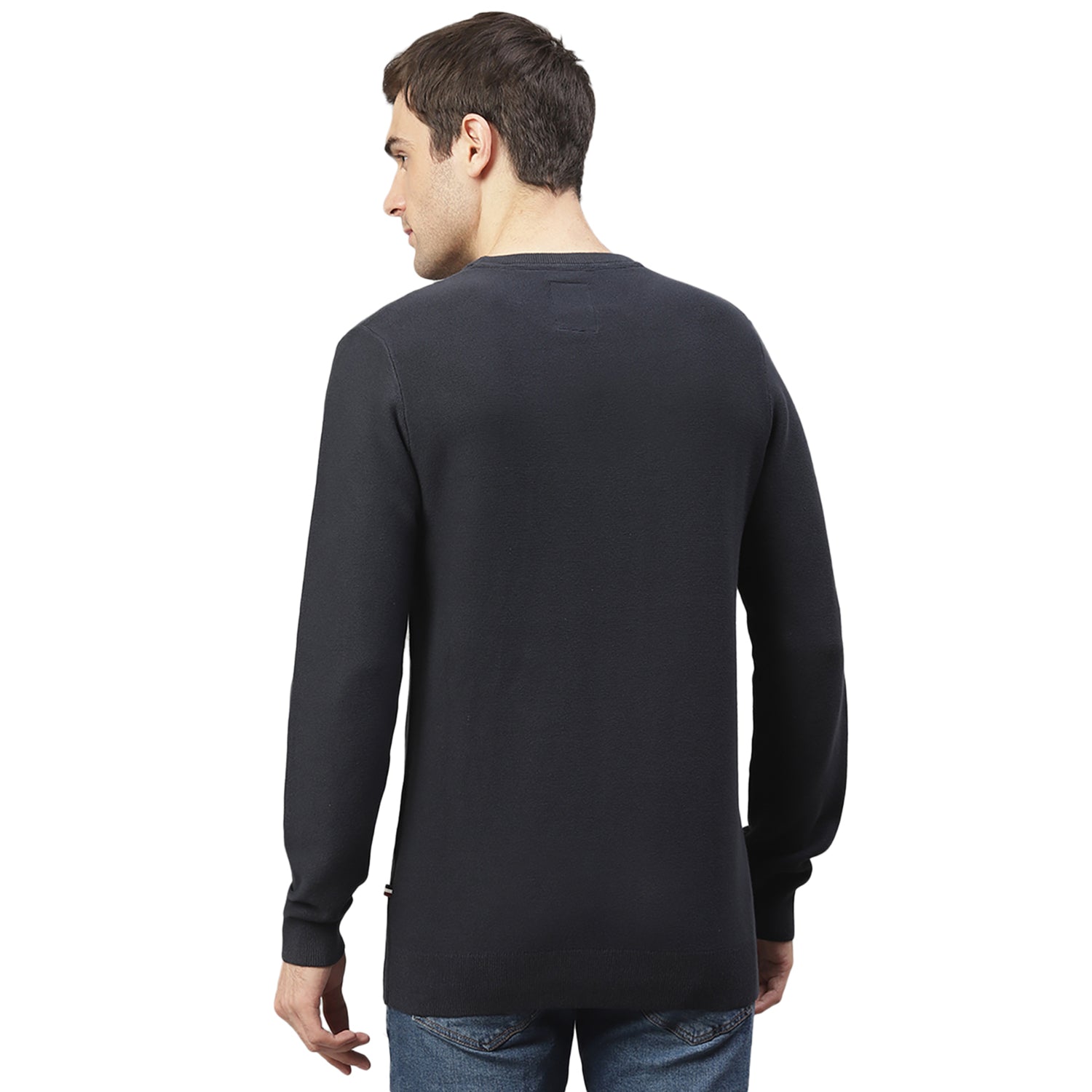 Lindbergh Men Navy Printed Round Neck Sweater