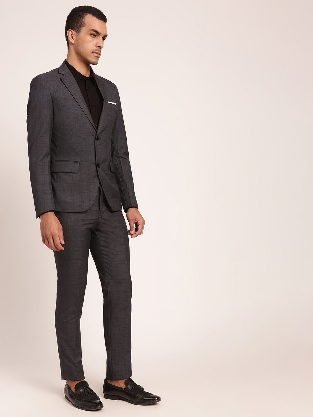 Lindbergh Men Grey Checked Collar Blazer