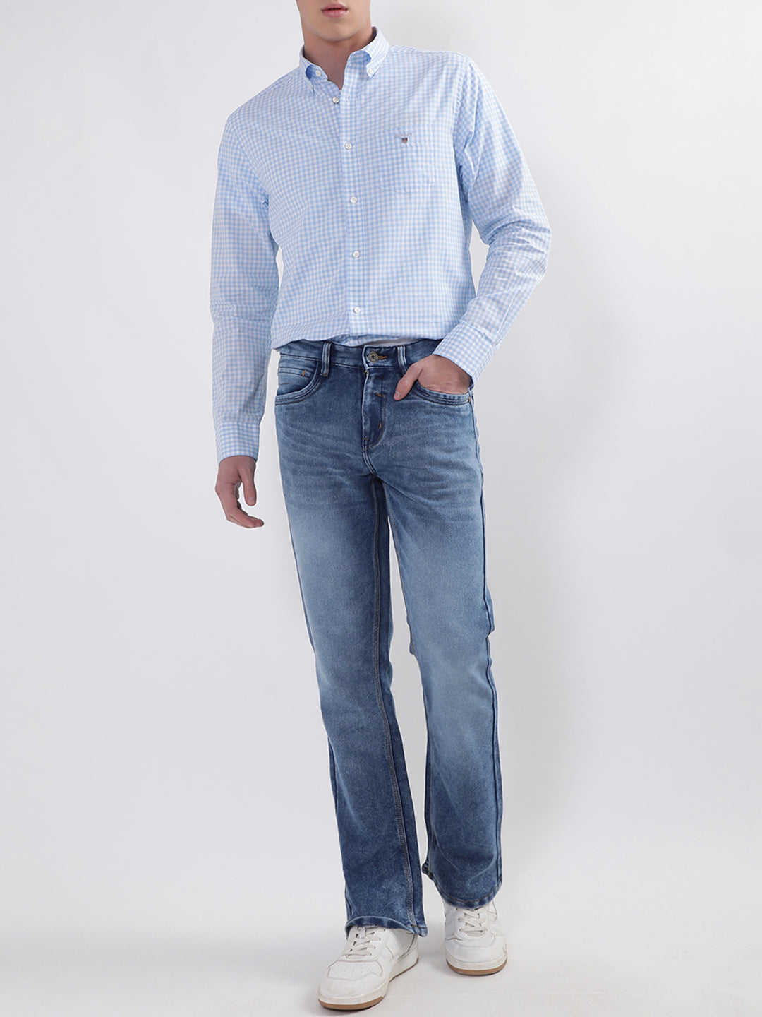 Gant Blue Broadcloth Gingham Checked Regular Fit Shirt