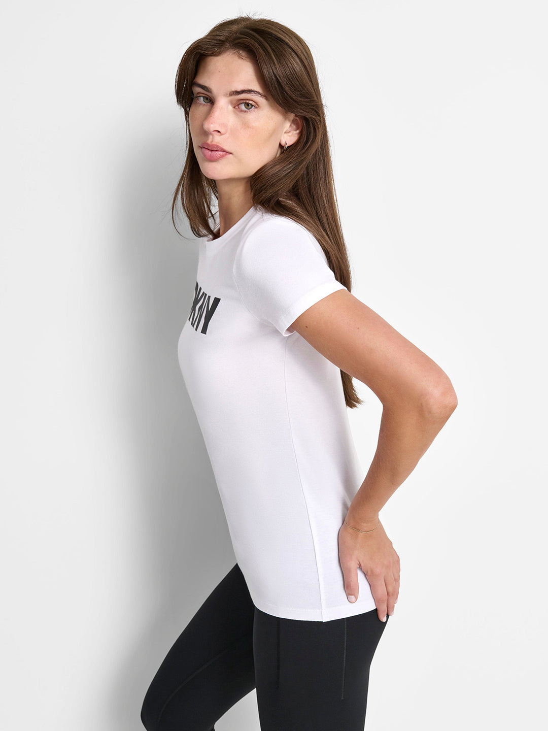 DKNY Womens White Logo Round Neck T-Shirt