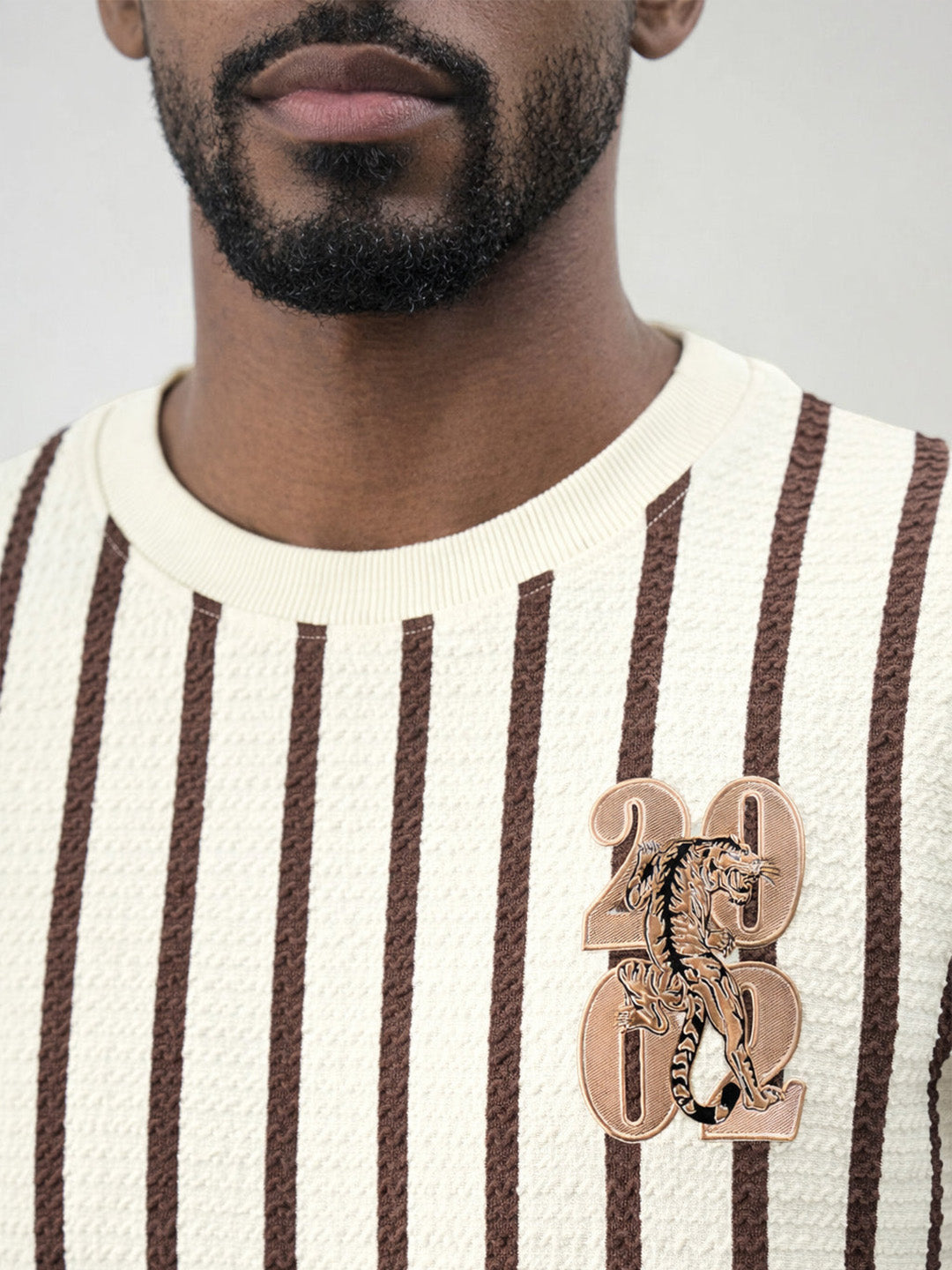 True Religion Men Beige Striped Regular Fit T-Shirt