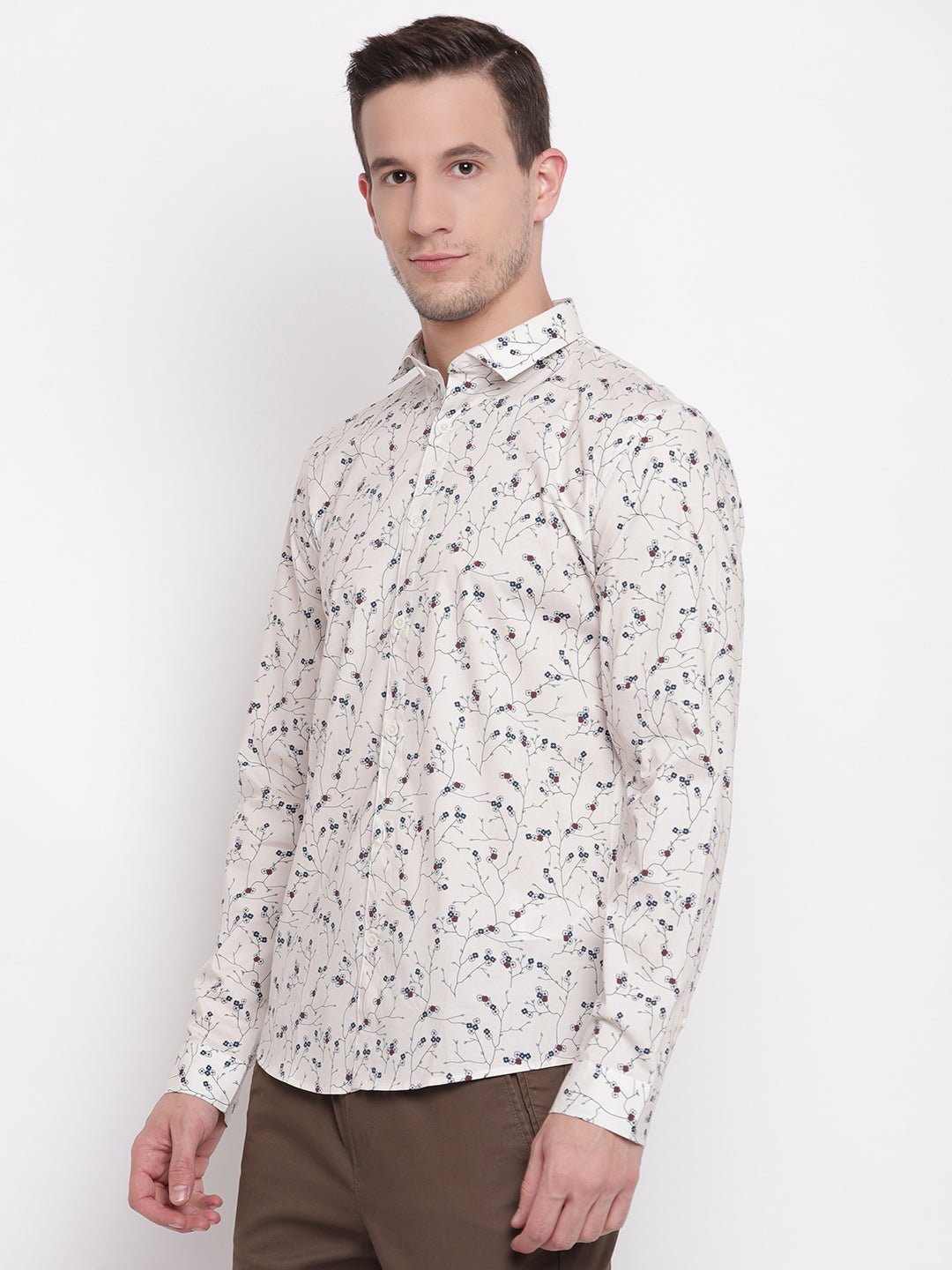 Lindbergh Men Off White Printed Collar Shirt