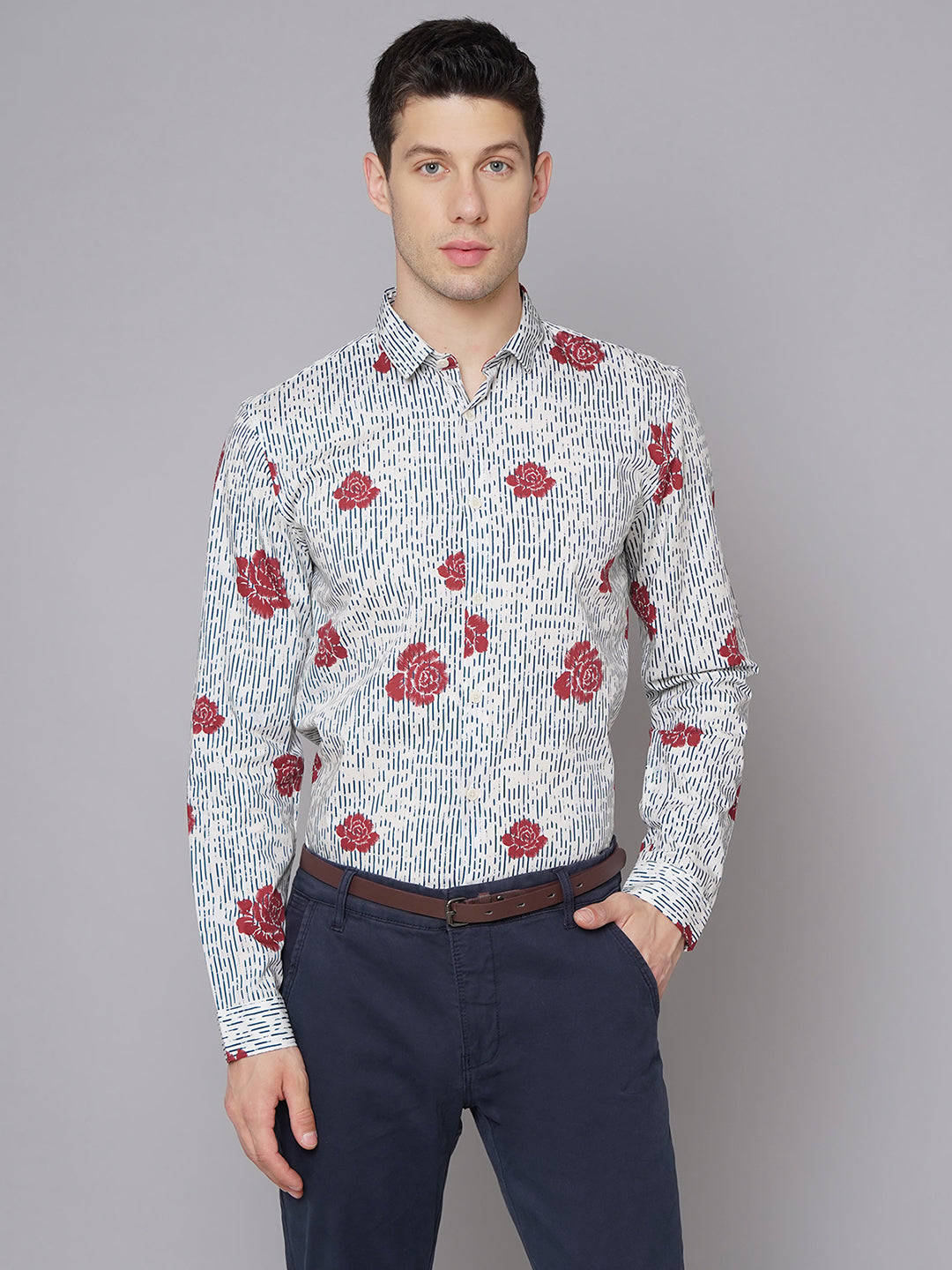 Lindbergh Men White Printed Collar Shirt