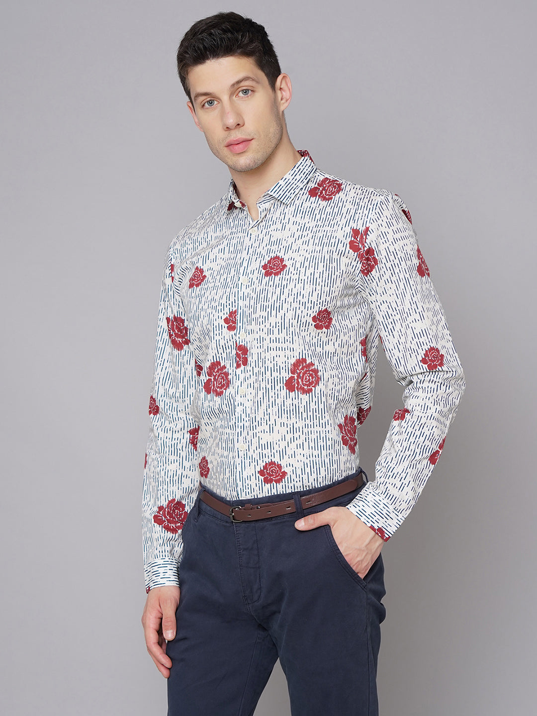 Lindbergh Men White Printed Collar Shirt