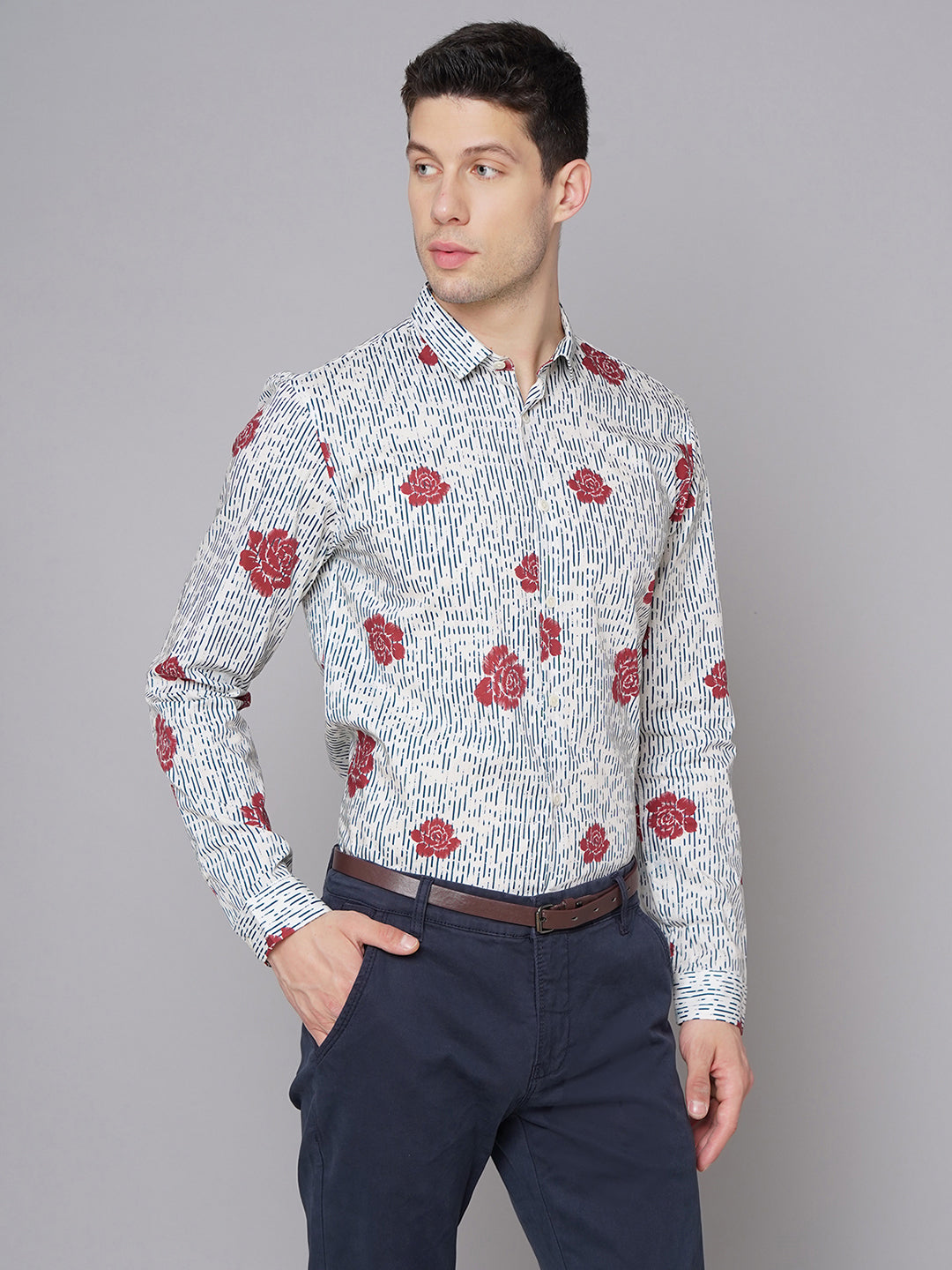 Lindbergh Men White Printed Collar Shirt