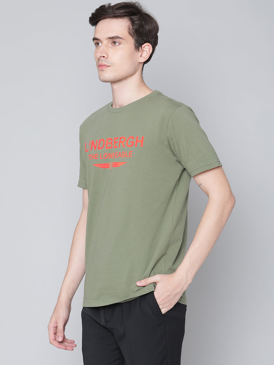 Lindbergh Light Army Fashion Logo Slim Fit T-Shirt