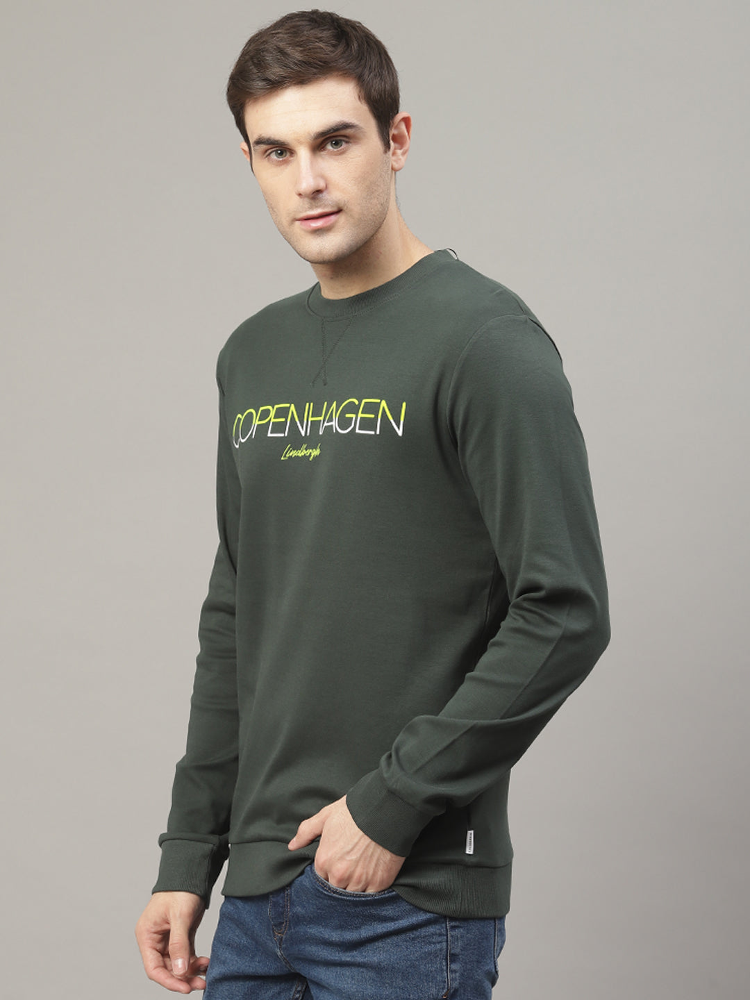 Lindbergh Men Green Printed Round Neck Sweatshirt