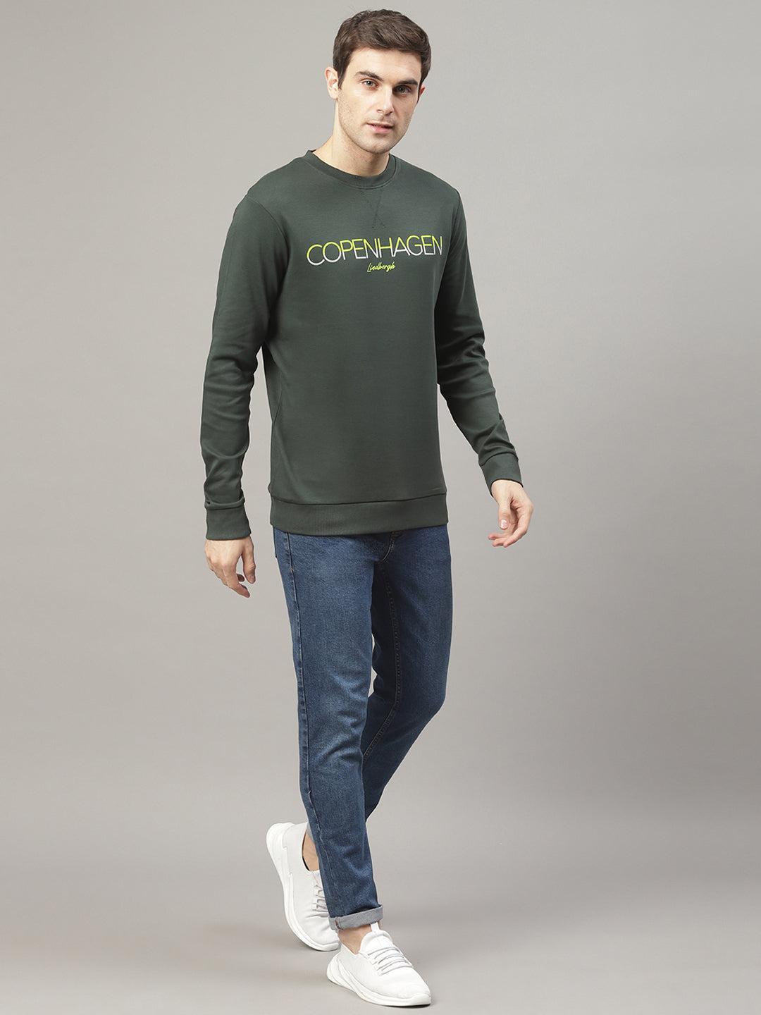 Lindbergh Men Green Printed Round Neck Sweatshirt
