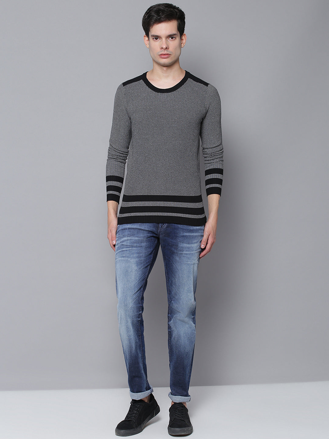 Antony Morato Men Black Solid Round Neck Sweater