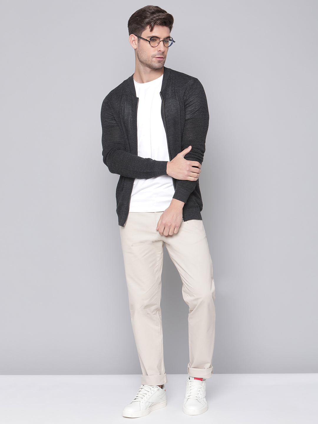 Bruun & Stengade Men Grey Solid Round Neck Sweater