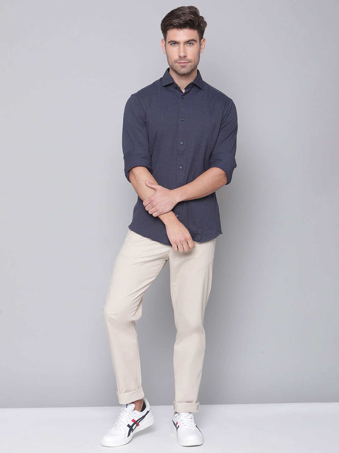 Bruun & Stengade Men Grey Solid Cutaway Collar Shirt