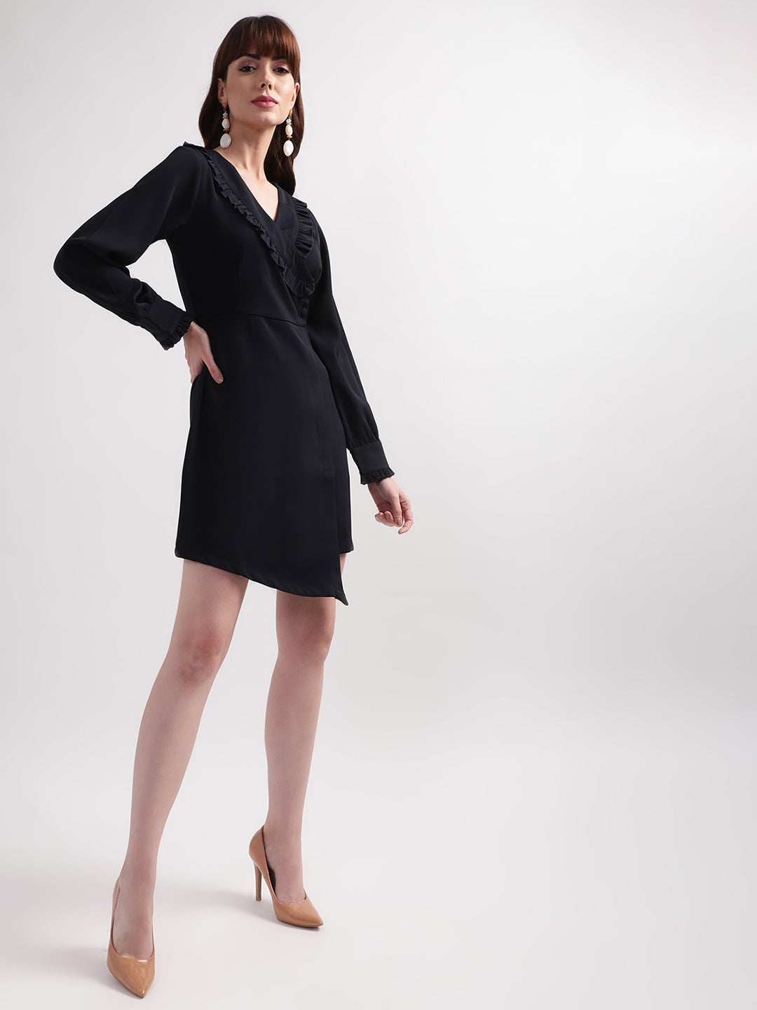 Centre Stage Women Blue Solid V Neck Dress