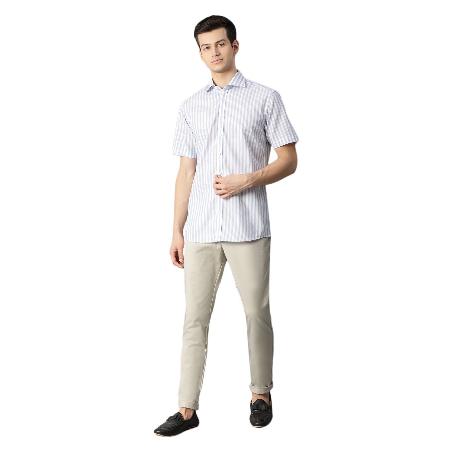 Bruun & Stengade Men Blue Striped Collar Shirt