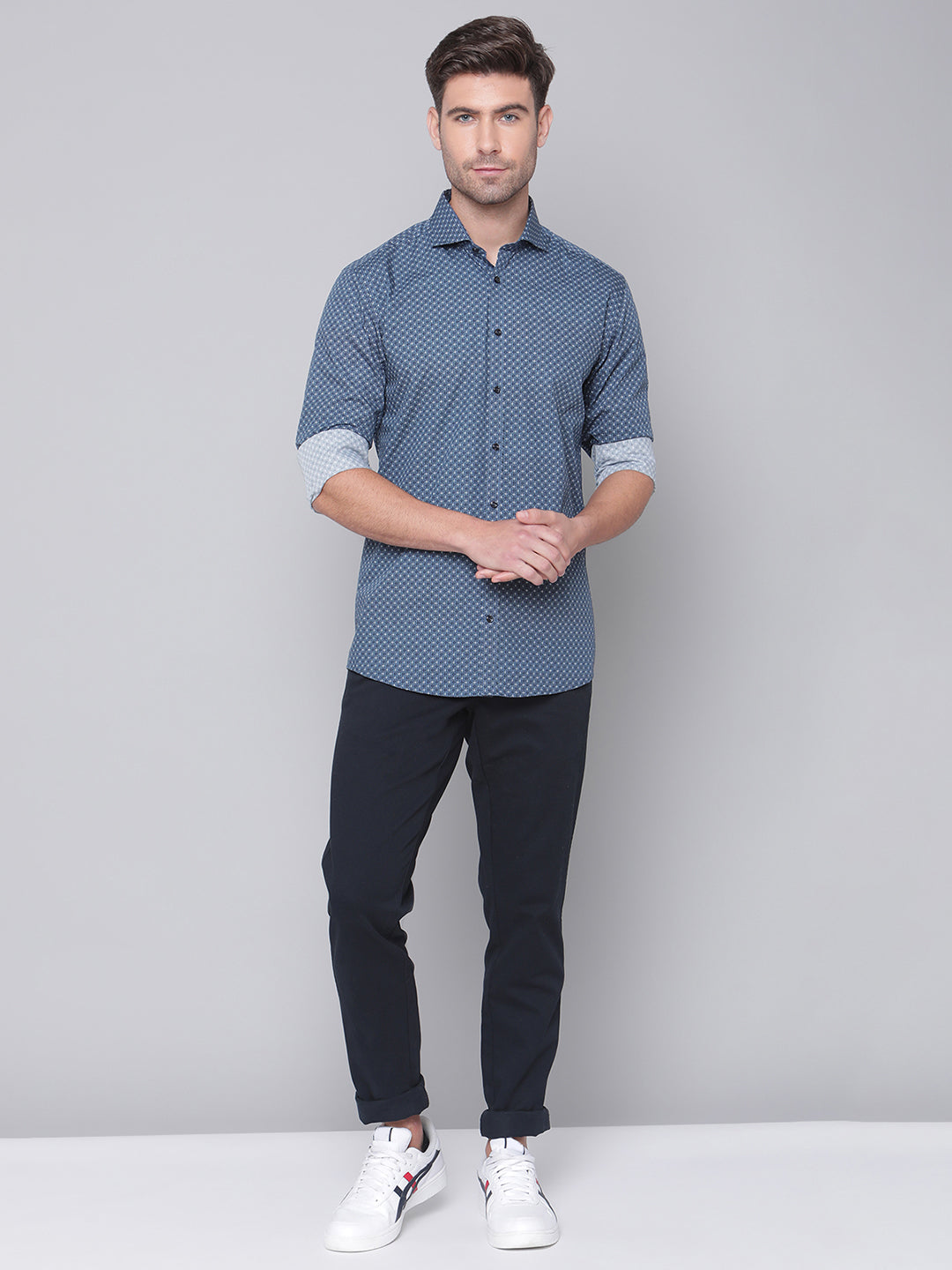 Bruun & Stengade Men Blue Striped Cutaway Collar Shirt