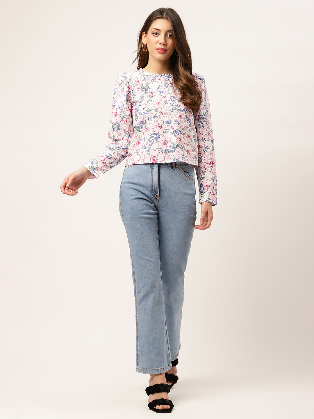 Elle Women Pink Printed Round Neck Top