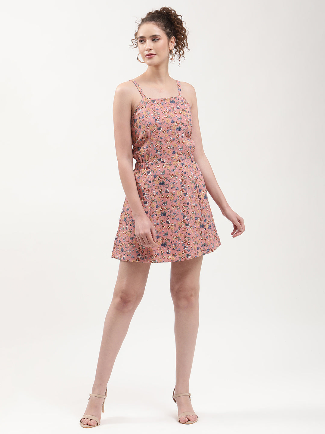 Elle Women Pink Printed Square Neck Dress