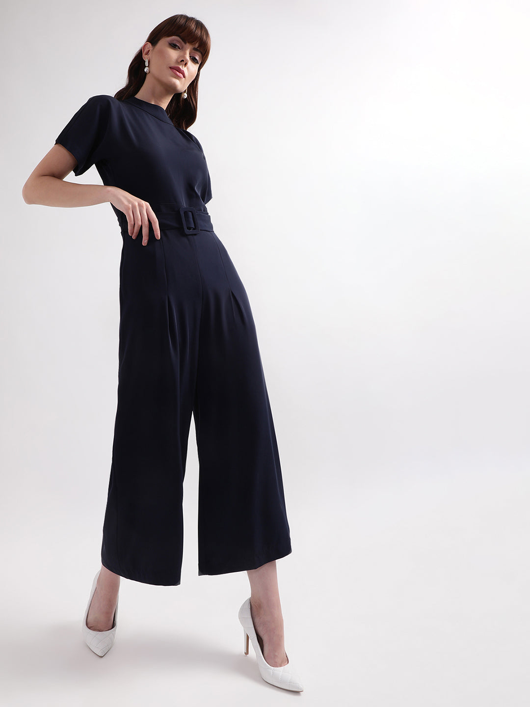 Centre Stage Women Blue Solid Collar Dress