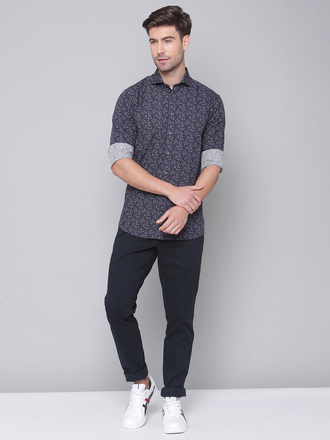 Bruun & Stengade Men Blue Printed Cutaway Collar Shirt