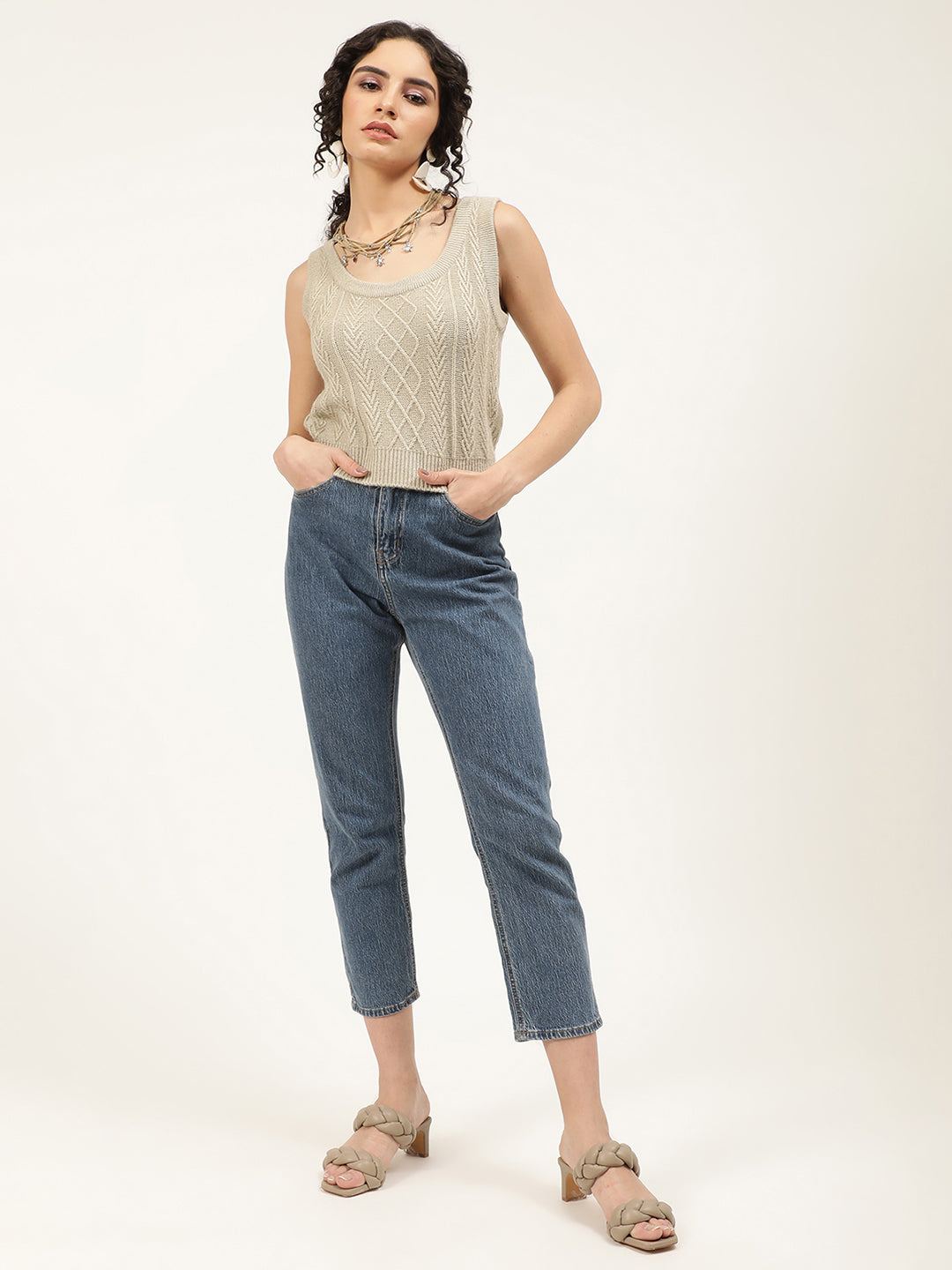 Centre Stage Women Grey Solid Round Neck Sweater