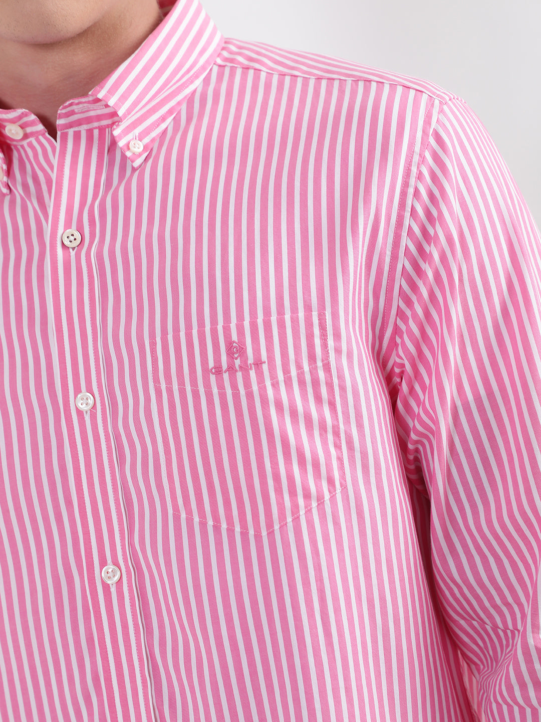 Gant Pink Broadcloth Striped Regular Fit Shirt