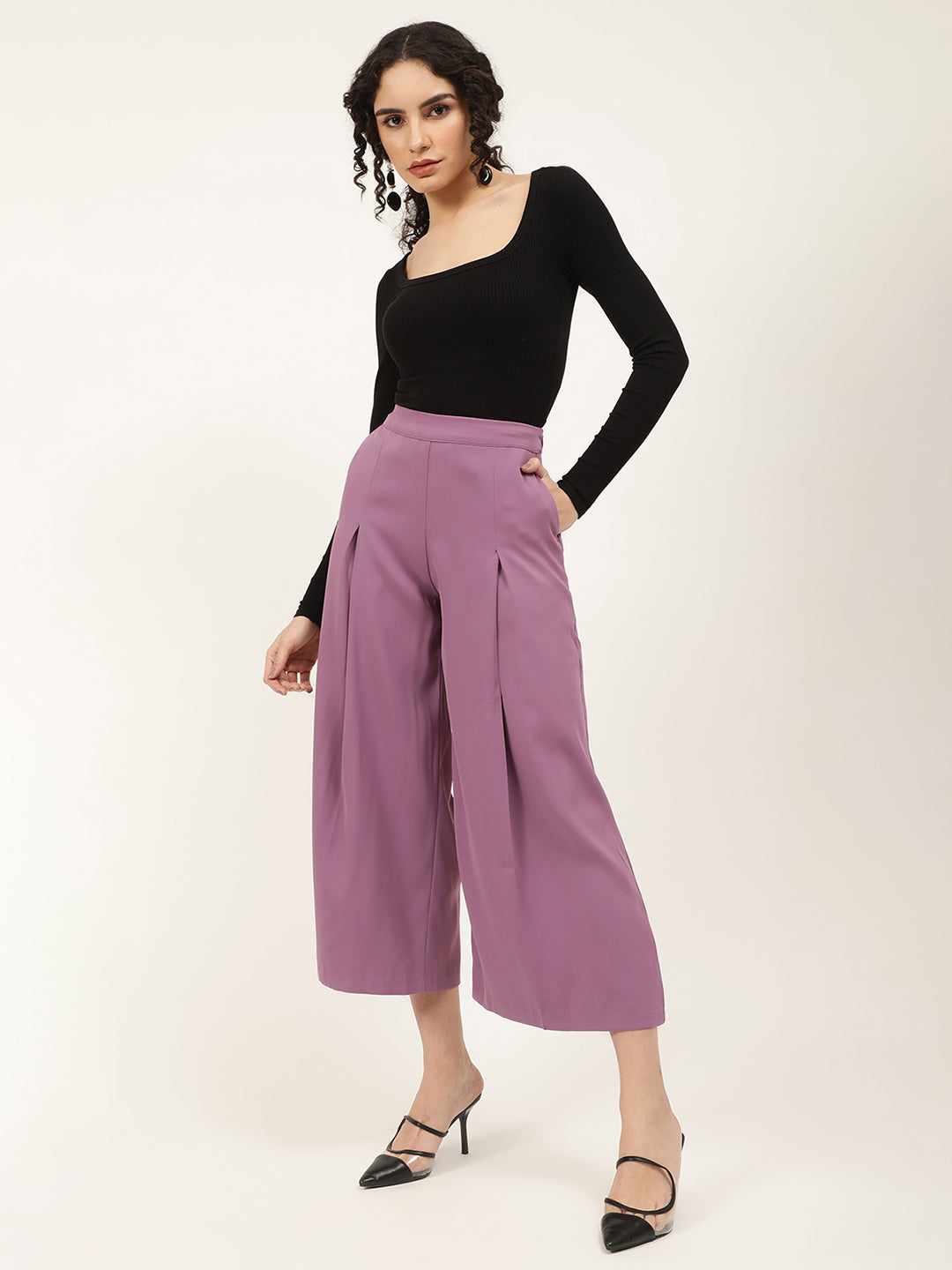 Centre Stage Women Purple Solid Loose Fit Trouser
