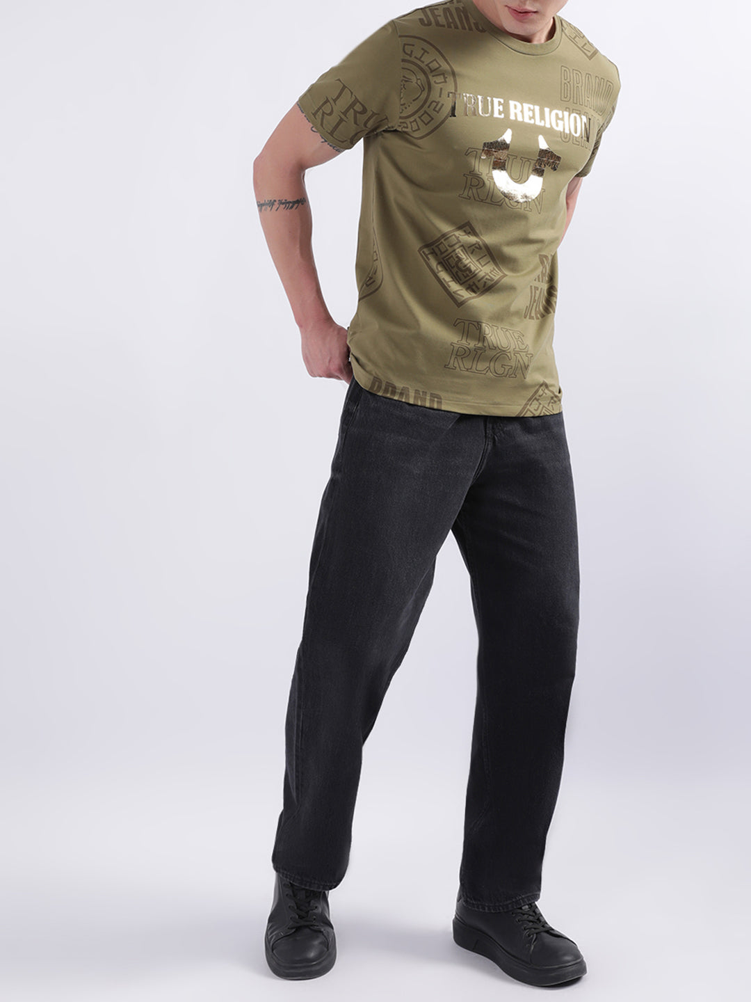 True Religion Olive Logo Regular Fit T-Shirt