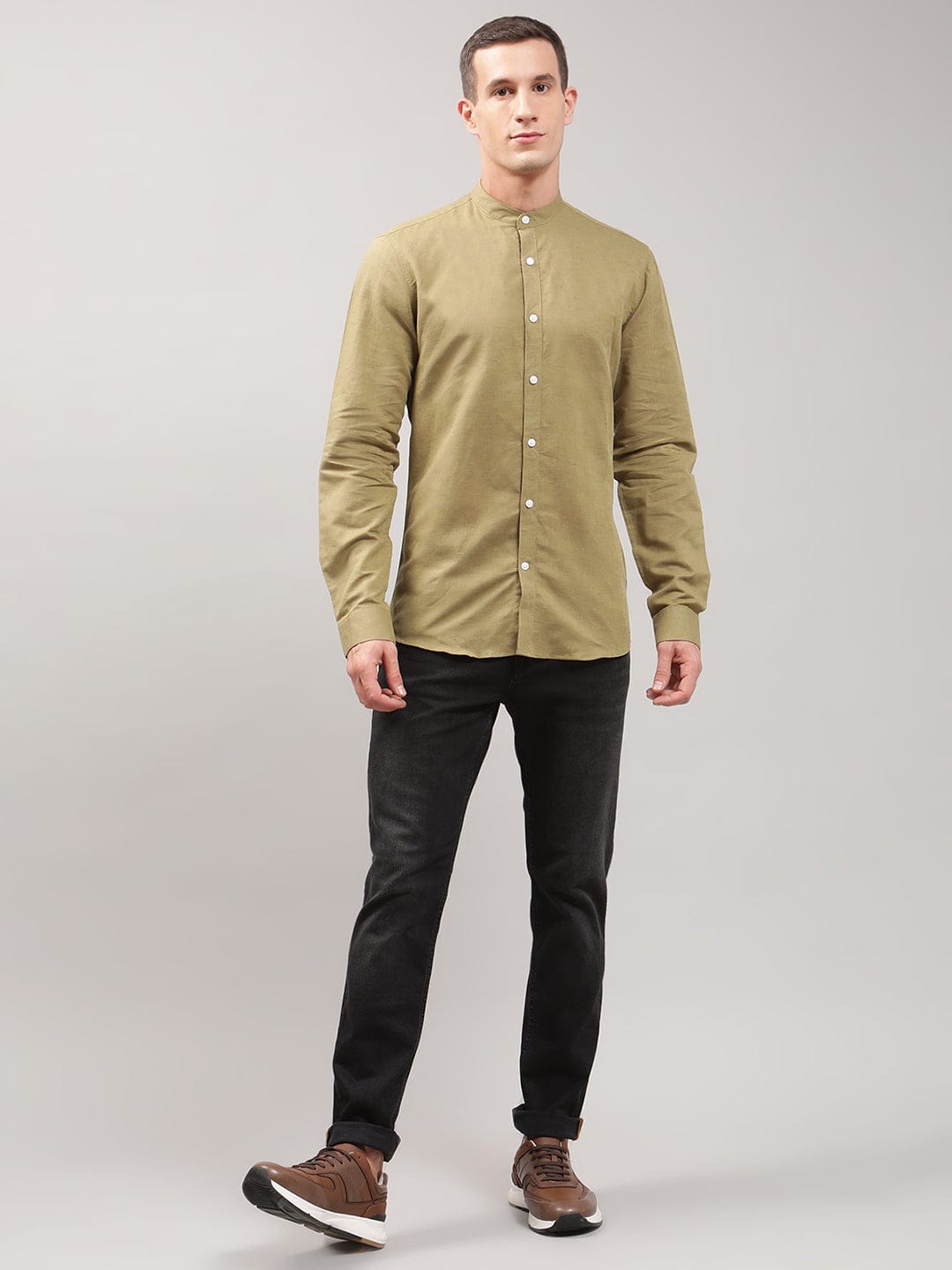 Lindbergh Men Solid Mandarin Collar Shirt