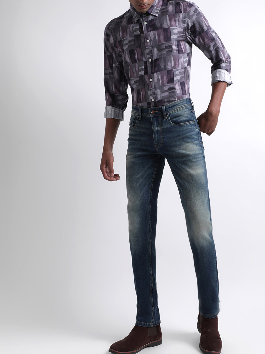 Iconic Men Blue Printed Collar Shirt