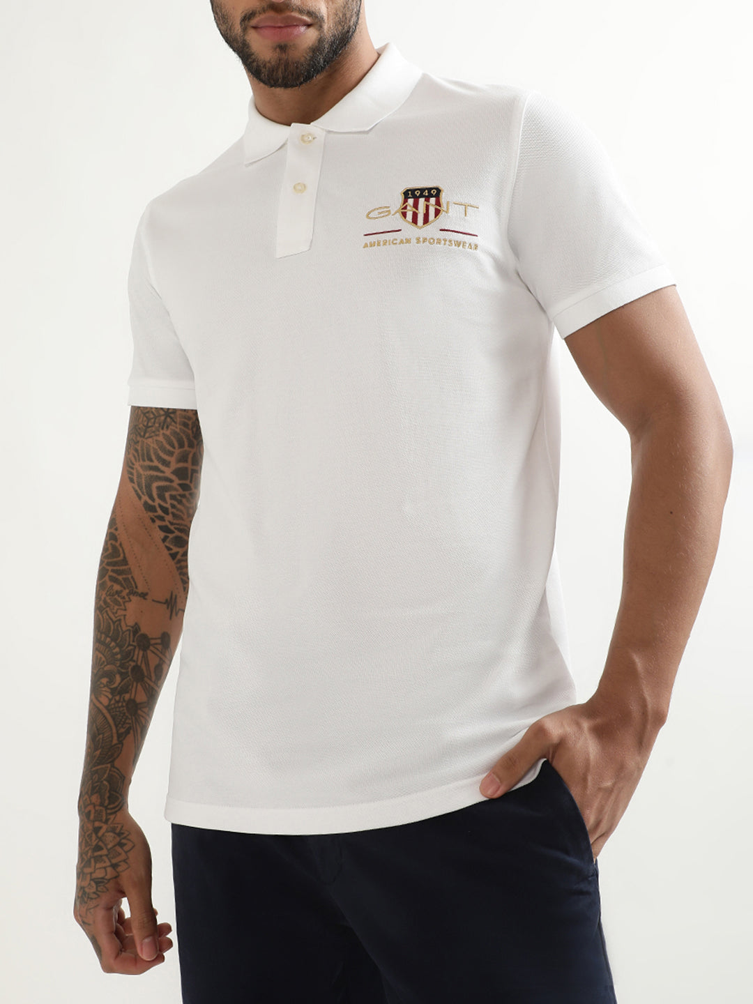 Gant White Logo Regular Fit Polo T-Shirt