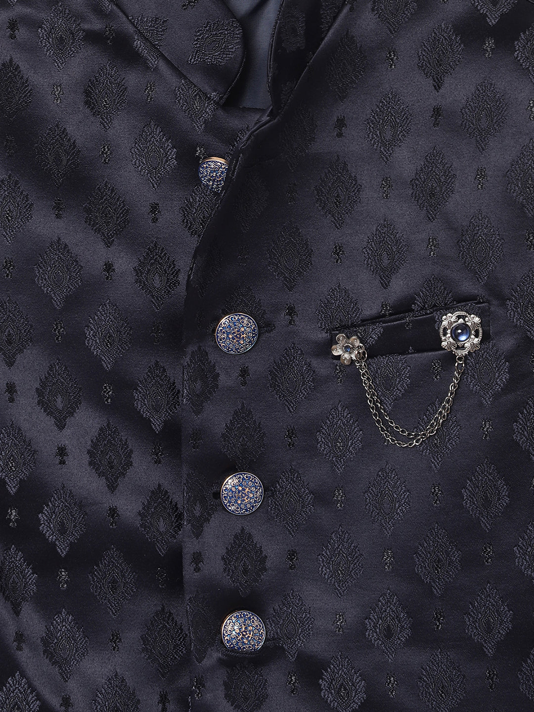 Blue Giraffe Boys Navy Blue Solid Collar Bandi Set