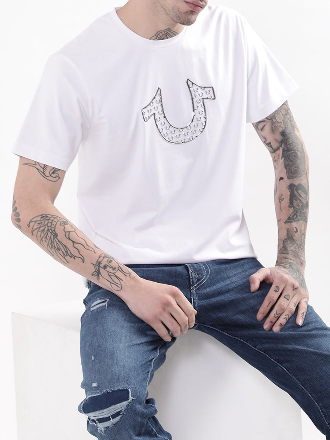 True Religion White HD Logo Regular Fit T-Shirt