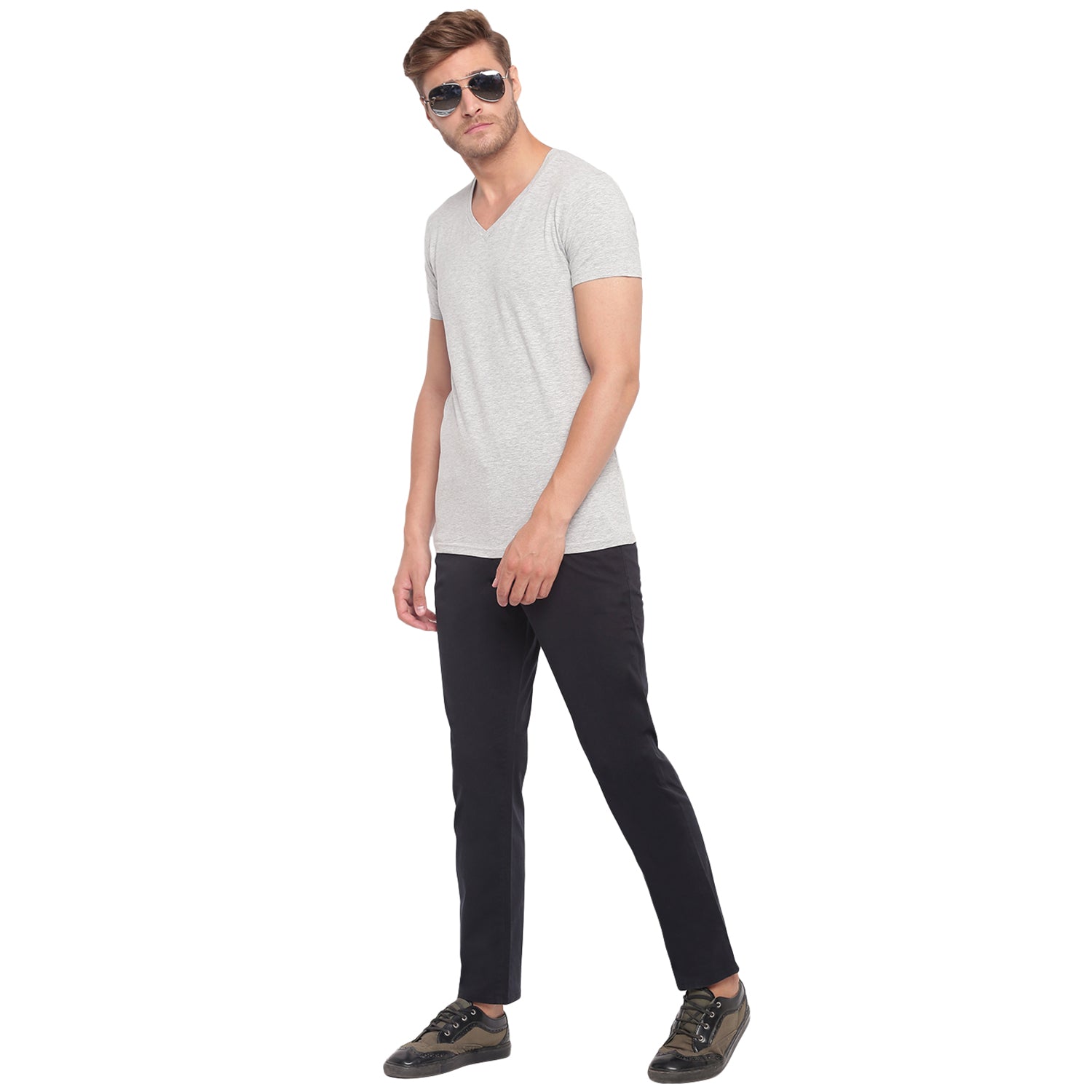 Lindbergh Men Grey Solid V Neck TShirt