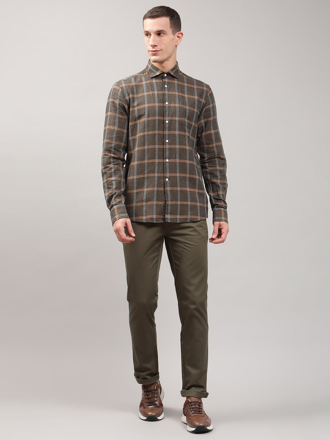 Bruun & Stengade Men Checks Cutaway Collar Shirt