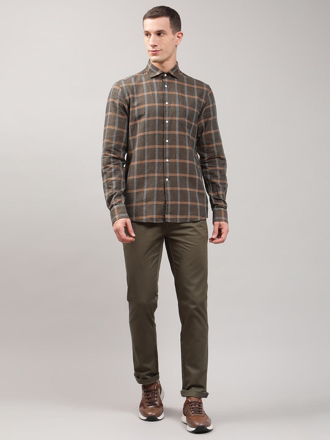 Bruun & Stengade Men Checks Cutaway Collar Shirt