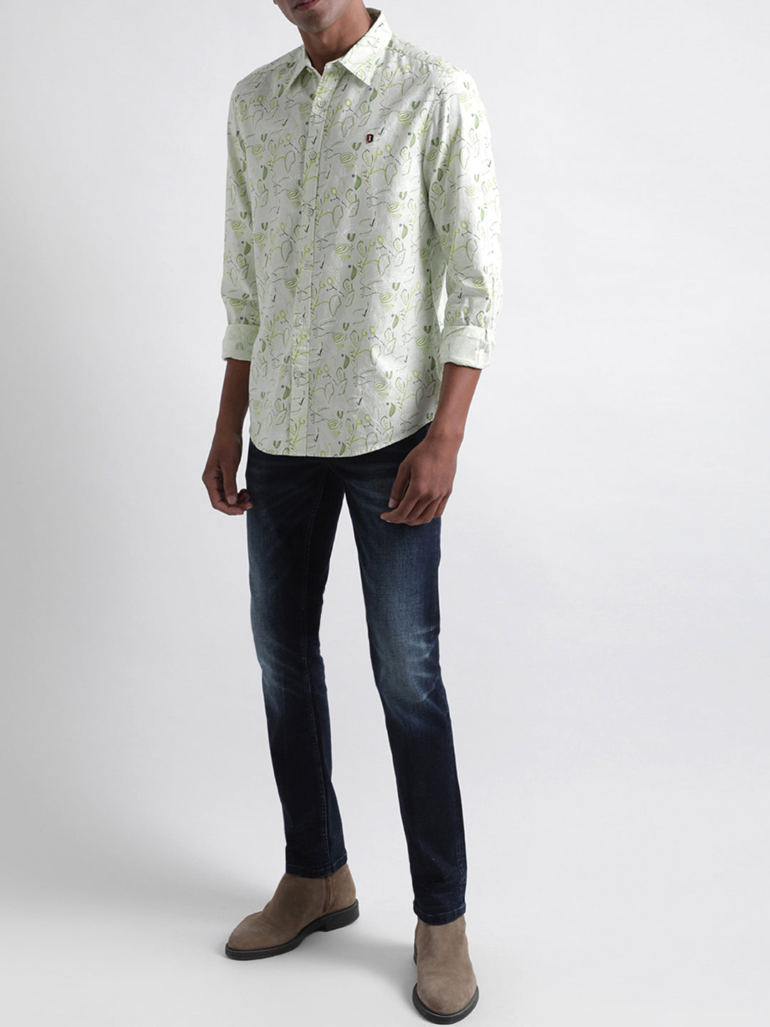 Iconic Green Printed Regular Fit Shirt