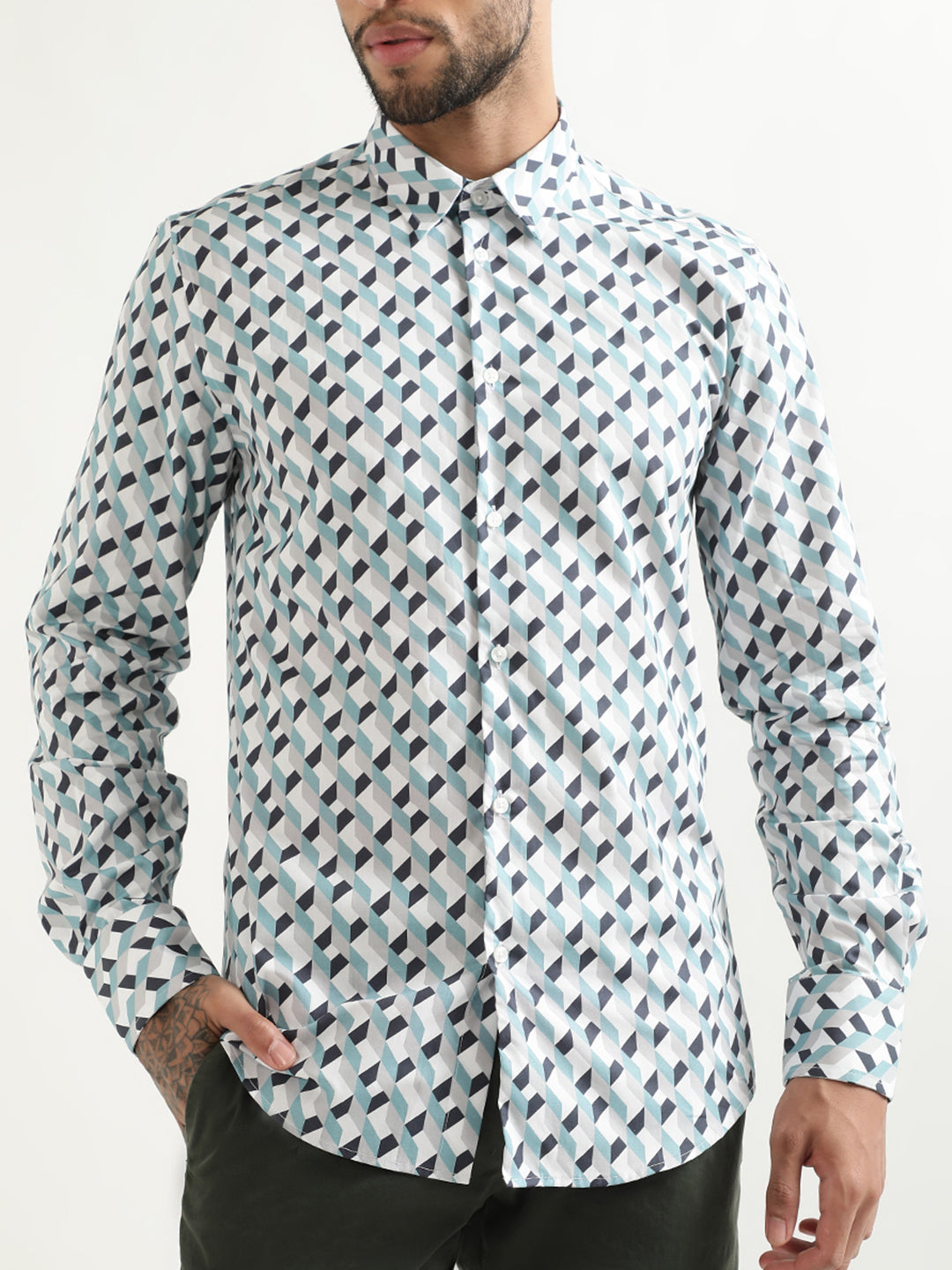 Antony Morato Blue Printed Slim Fit Shirt