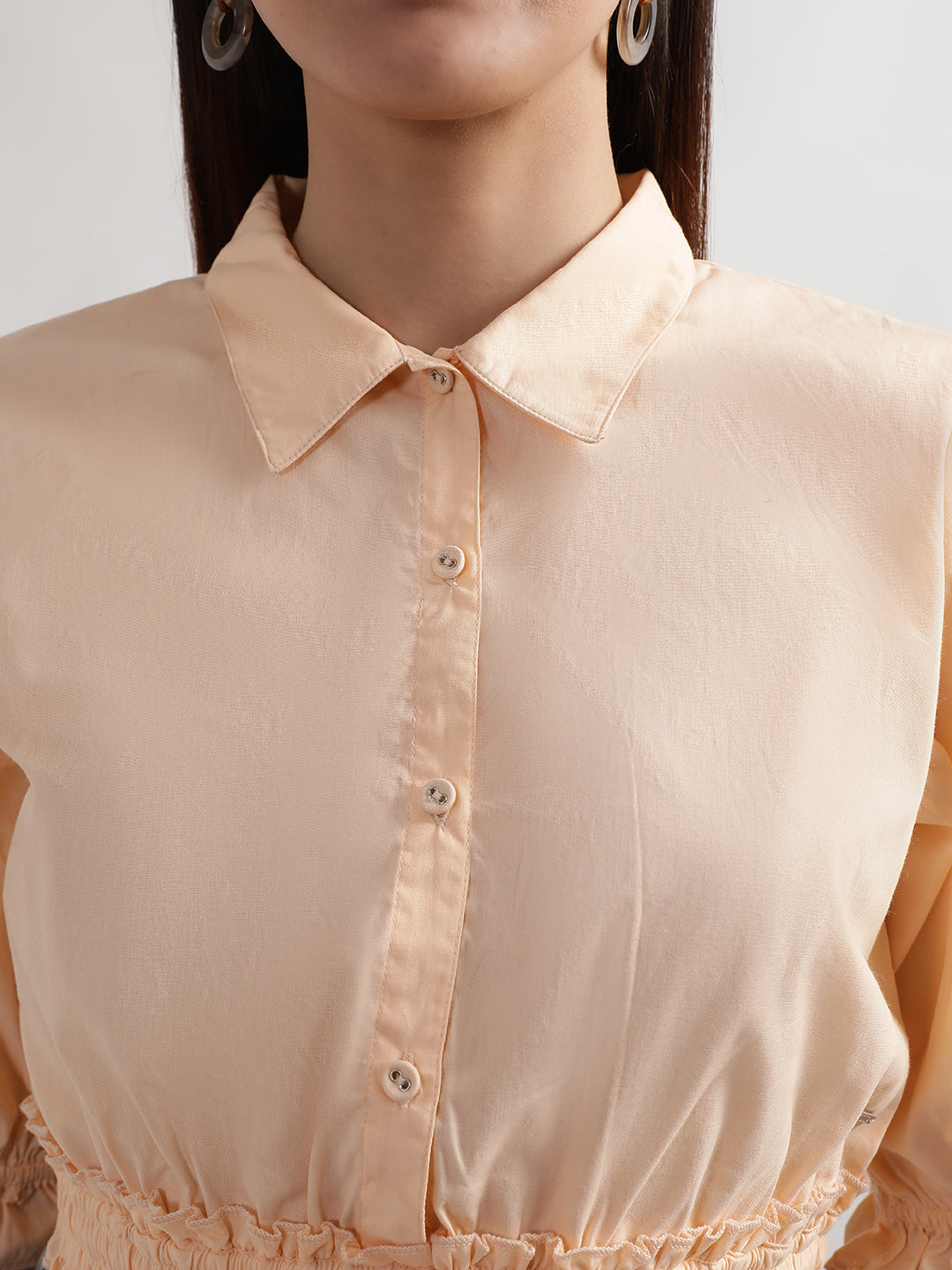 Elle Women Peach Solid Collar Top