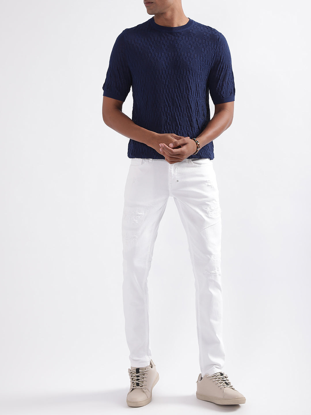 Antony Morato Blue Self Slim Fit Sweater