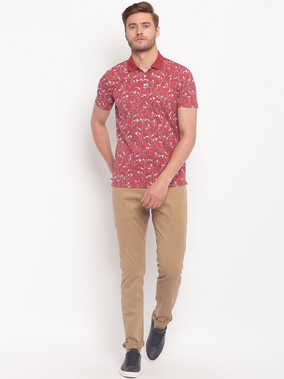 Lindbergh Men Red Printed Polo TShirt