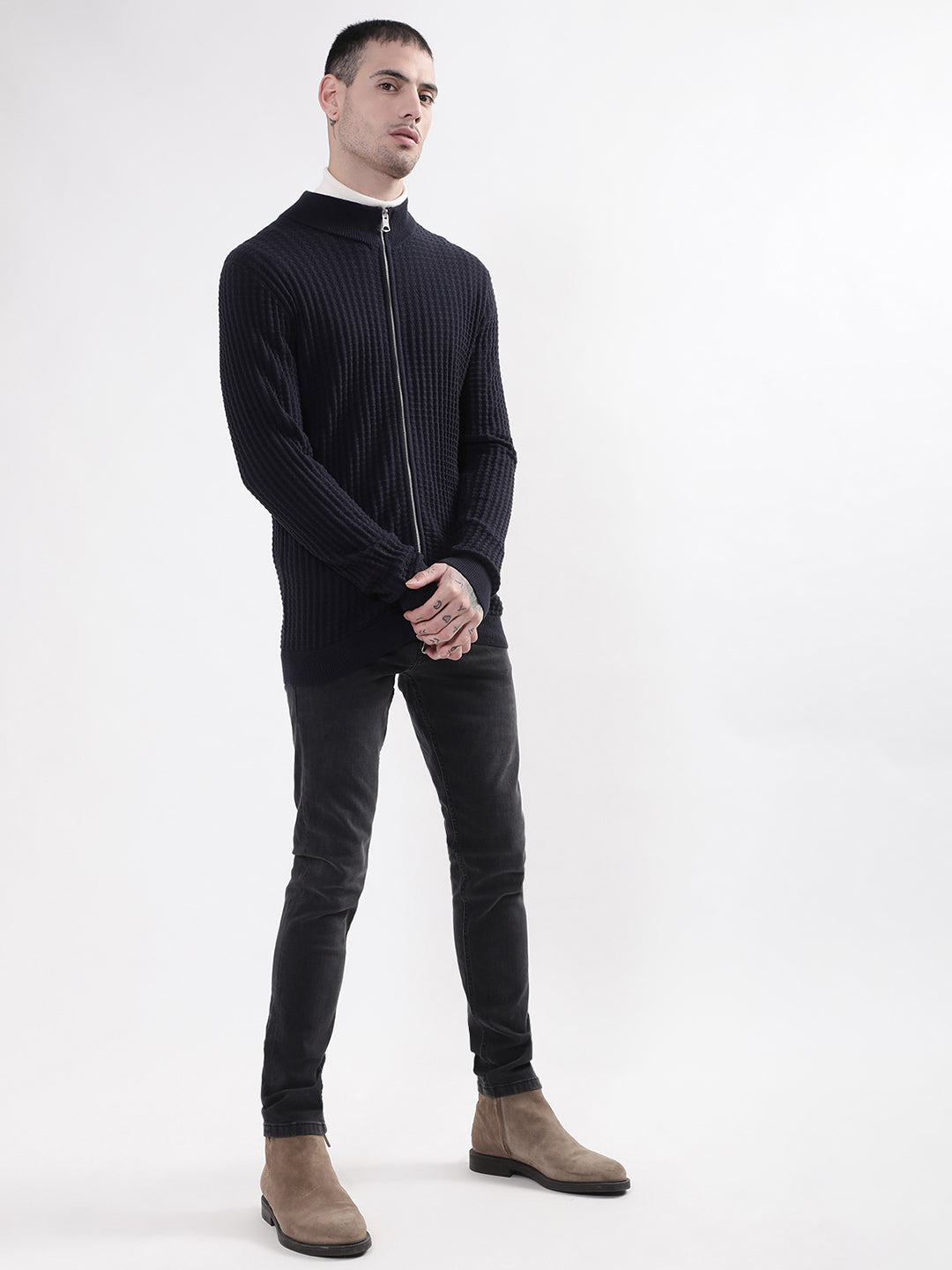 Matinique Men Blue Solid Turtle Neck Sweater