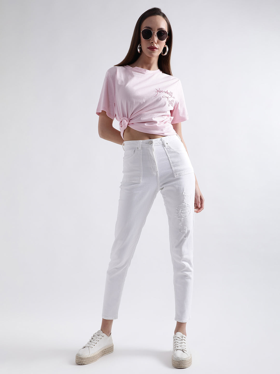 Elle Women White Solid Mom Fit Jeans