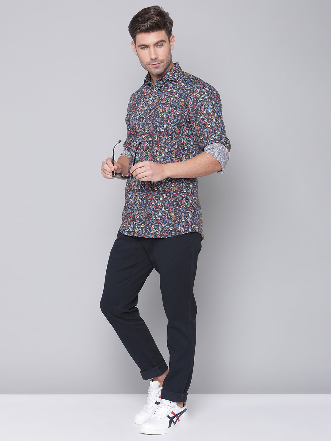 Bruun & Stengade Men Blue Printed Cutaway Collar Shirt