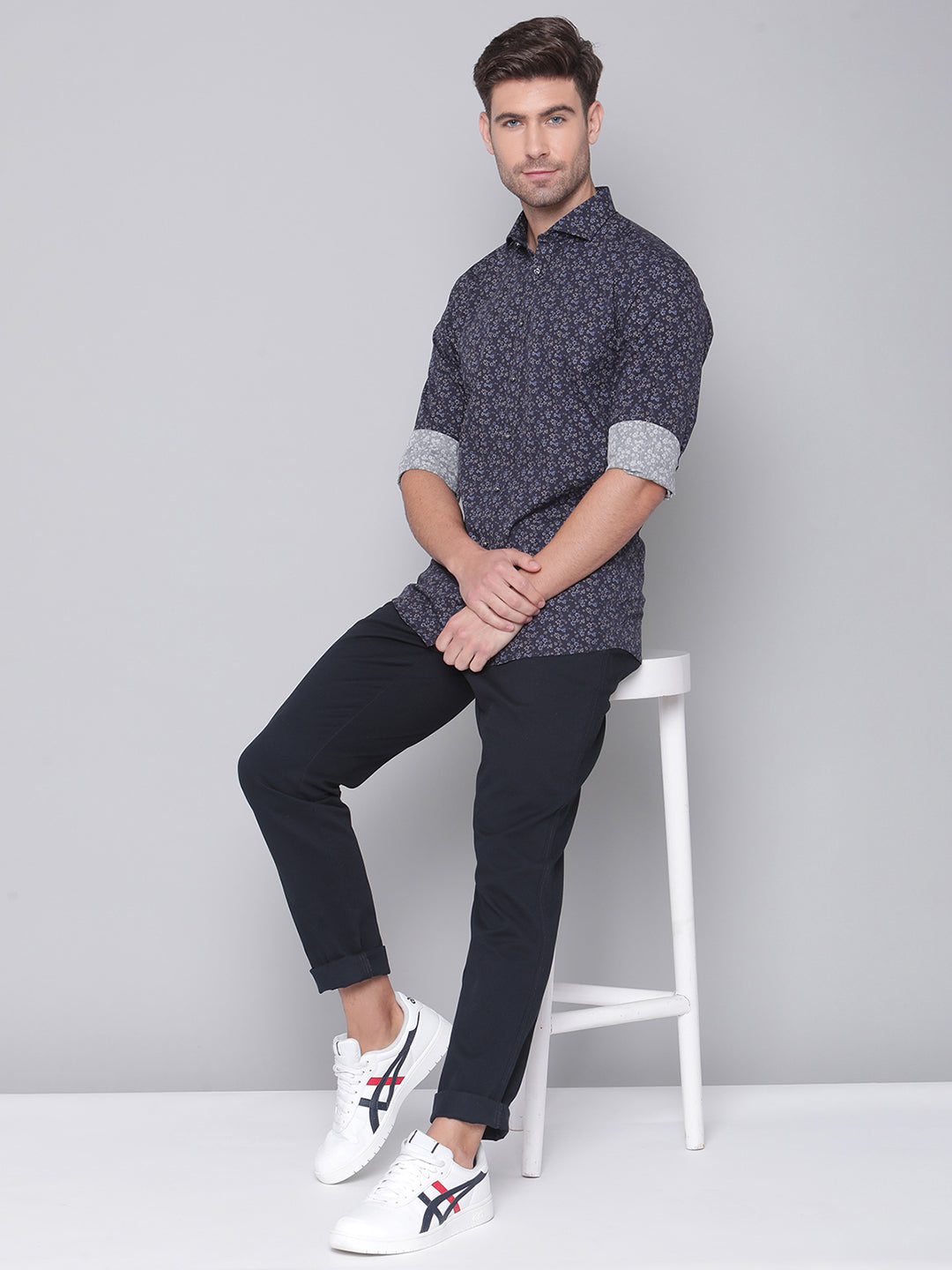 Bruun & Stengade Men Blue Printed Cutaway Collar Shirt