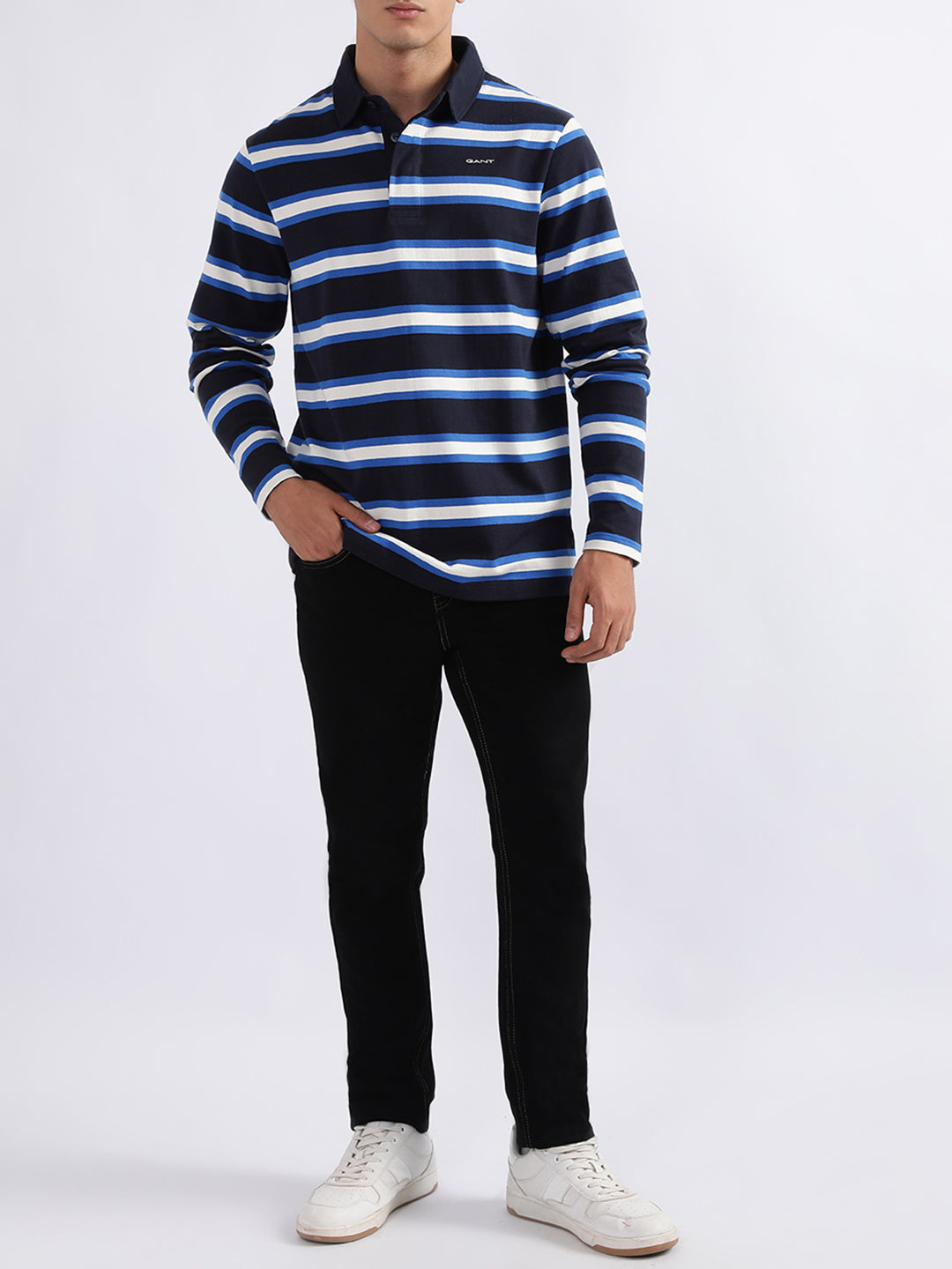 Gant Blue Striped Regular Fit Polo T-Shirt
