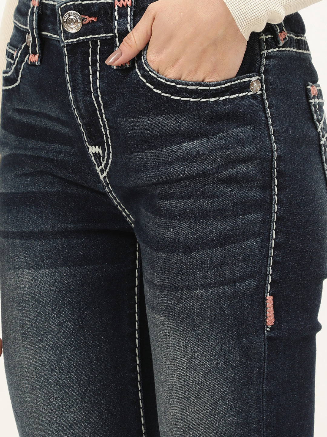 True Religion Women Blue Solid Straight Fit Jeans