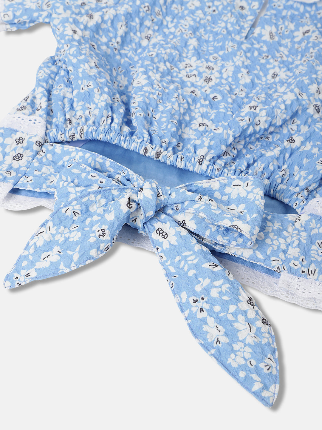 Blue Giraffe Girls Blue Printed Peter Pan Collar Short Sleeves Top