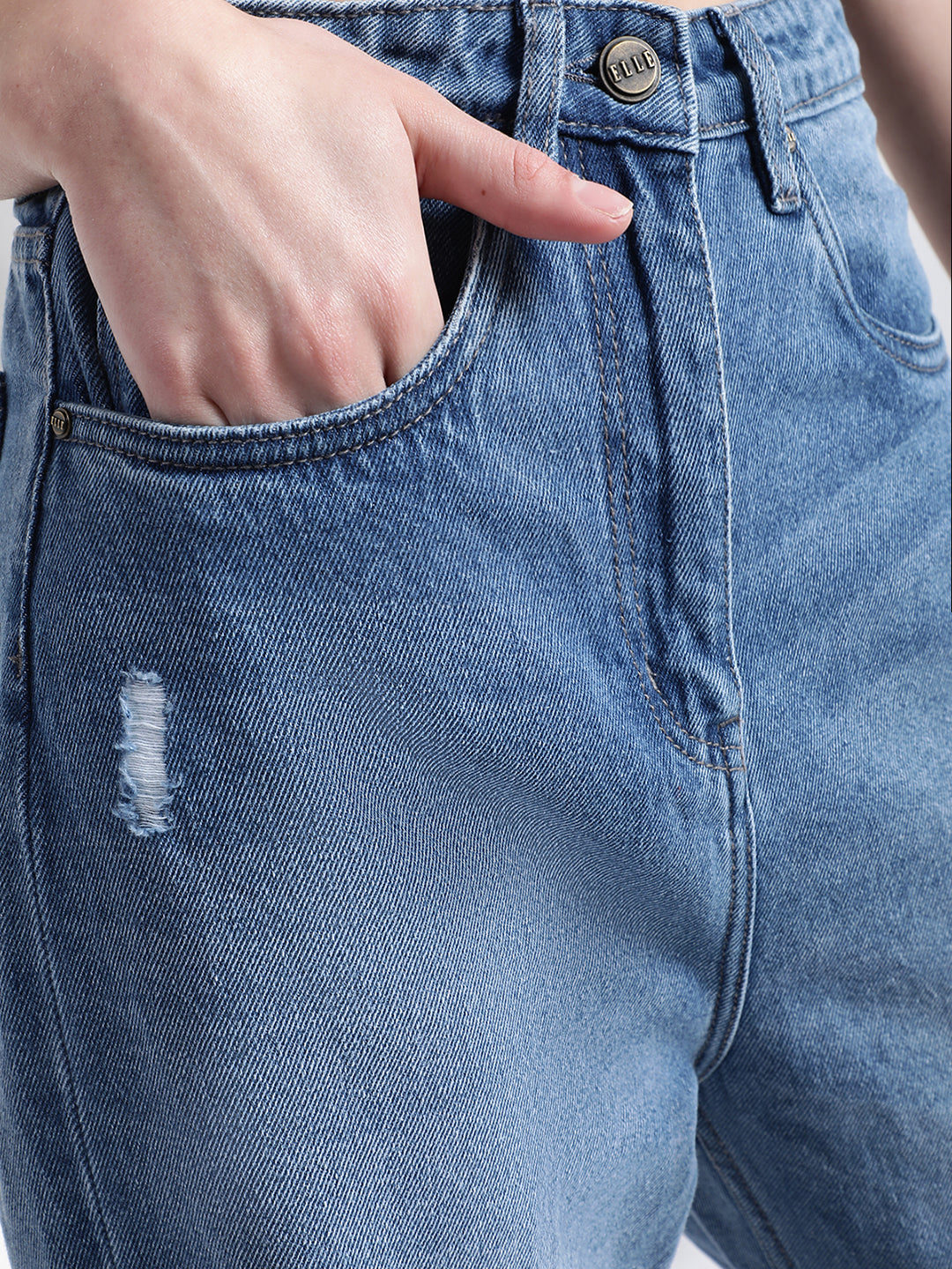 Elle Women Blue Solid Mom Fit Jeans