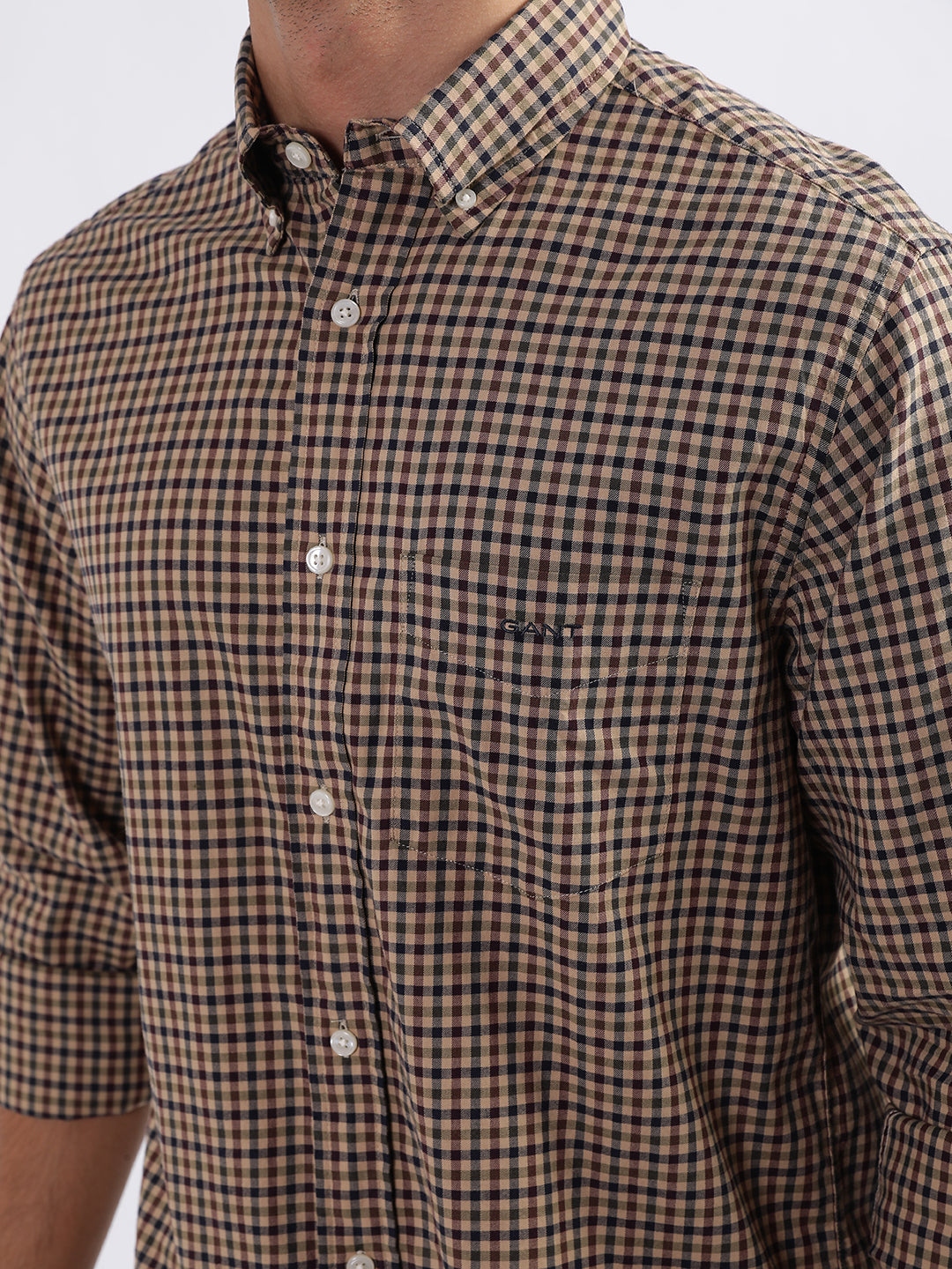 Gant Hazelwood Beige Checked Regular Fit Shirt